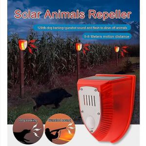 Syst&egrave;me d'alarme sonore et lumineuse solaire &eacute;tanche de 129 dB avec fausse alarme, lumi&egrave;re clignotante, bruits de coups de feu et aboiements de chien (rouge) - Neuf