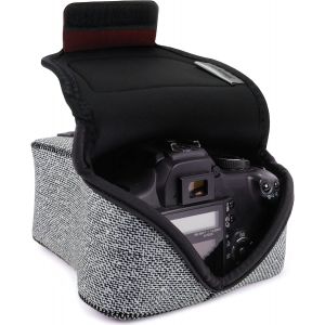 asas-Housse Pour Appareil Photo Reflex Numérique Avec Protection En Néoprène,Boucle De Ceinture Holster¿Compatible Avec Canon Eos Rebel T7,850D,Nikon D3500,D5600,Et Plus (Gris Tissé) - Neuf