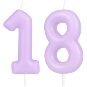 Eryi-Bougie D'anniversaire En Forme De Chiffre 18 - Bougie D'anniversaire Violet Macaron Pour Gâteau - Décorations De Gâteau Pour Filles Et Femmes - Pastel Doux - Neuf
