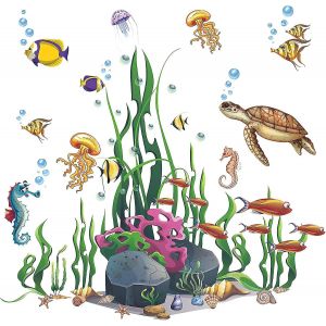 Décalcomanies Murales Océan Sous La Mer Poissons Stickers Muraux Animaux De L'océan Stickers Murals Vue Sous La Mer Amovibles Pour Les Enfants Chambre Bébé Salle De Bain - Neuf