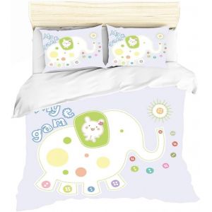 Parure De Lit 3 Pieces Avec Housse De Couette Et 2 Taies D'oreiller 50 X 75 Cm, Motif Éléphant - Neuf