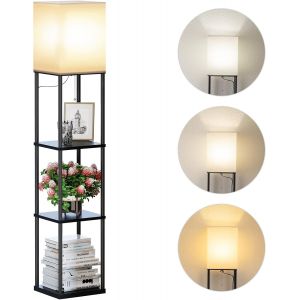 Lampadaire Etagere, 3 Temp&eacute;ratures De Couleur, Avec Ampoule Led, Lampe Sur Pied Decoration Pour Salon, Chambre, &Eacute;tudier, Bureau&iquest;Lampadaire Noir - Neuf