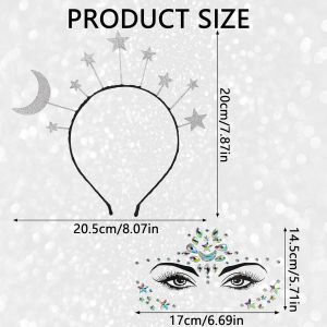 Kal-Serre Tete Femme Bandeau Étoiles, Serre-Tête Étoiles Et Lune Bandeau Avec Tatouage Visage, Serre Tete Fille Bandeau Étoile, Headband Stars Pour Carnavals Et Aux Festivals De Musique - Neuf