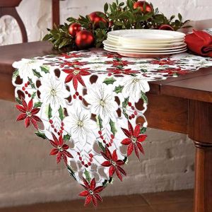 Chemins De Table Brodés De Noël Poinsettia Feuille De Houx Linge De Table Pour La Décoration De Noël - Neuf