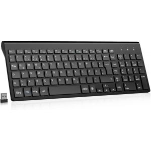 Clavier ergonomique sans fil - Touches plates - 2,4 GHz - Mini clavier sans fil - Disposition QWERTZ - Port&eacute;e de 10 m - Compatible avec PC, bureau, ordinateur portable, ordinateur portable - Neuf