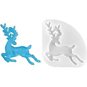 Moule En Silicone Cerf 2 | Pendentif | Pl&acirc;tre, B&eacute;ton, R&eacute;sine &Eacute;poxy | Moule De Coul&eacute;e | Moule &Eacute;poxy | No&euml;l | 12,5 Cm X 13,3 Cm X 0,8 Cm - Neuf