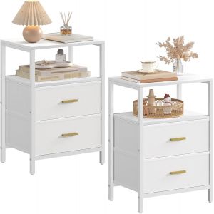 SUBZONAL-Table de Chevet Lot de 2, Table d'appoint avec 2 Tiroirs de Rangement en Tissu, Cubicule Ouvert, Tables Basse, de Nuit pour Le Salon, Chambre &agrave; Coucher, Blanc NS30713W - Neuf