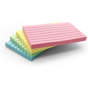 Evergreen Goods Ltd 400 Notes Adhésives Rectangulaires Lignées Pastel(76x126mm),Blocs-Notes Adhésifs Amovibles Colorés Bleu,Rose,Vert,Jaune,Lot 4 Blocs(100 Feuilles Chacun),Utilisation Au Bureau - Neuf