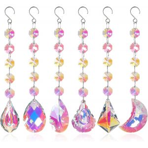 Mevronisshop-Lot De 6 Attrape-Soleil En Cristal Pour Fenêtre - Attrape-Soleil En Cristal - Attrape-Soleil Arc-En-Ciel - Décoration De Fenêtre À Suspendre - Prisme De Jardin Pour La Maison, Le Bureau, - Neuf