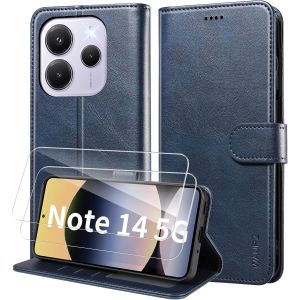 acdsgd-Coque pour Xiaomi Redmi Note 14 5G (Pas pour 4G), Etui Coque avec 2 Verre Tremp&eacute; Porte Carte Clapet &agrave; Rabat Portefeuille Cuir Case Housse Protection Cover &Eacute;tui pour Redmi Note 14 5G,Bleu - Neuf
