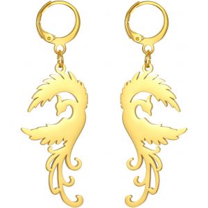 Kal-Boucles D'oreilles Pendantes Phénix En Acier Inoxydable Pendentif Animal Mythologique Oiseau Amulette Du Renaissance Du Phénix Bijoux De Protection Pour Femme Et Fille - Neuf