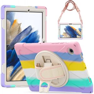 Coque Antichoc Pour Galaxy Tab A8 10.5"" 2022, &Eacute;tui Robuste Avec Support Rotatif, Dragonne Et Bandouli&egrave;re, Protection Housse Pour Samsung Galaxy Tab A8 (Sm-X200/Sm-X205/Sm-X207), Rose Color&eacute; - Neuf