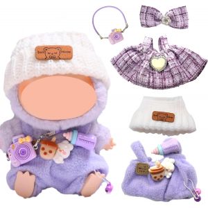 Lot de 5 v&ecirc;tements pour poup&eacute;e de 17 cm Accessoires avec jupe violette Bonnet d'ours blanc Mini appareil photo &Eacute;pingle &agrave; cheveux avec n?ud Pour gar&ccedil;ons et filles Cadeau (sans poup&eacute;e) - Neuf
