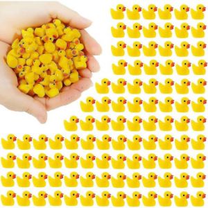 Lot de 100 mini canards jaunes, petits canards, d&eacute;coration de jardin, aquarium, maison de poup&eacute;e, plantes en pot - Neuf
