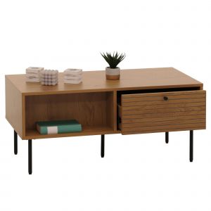 Table basse HWC-N78, table de salon table basse, style scandinave m&eacute;tal bois m&eacute;lamine MVG 45x100x50cmnaturel - Neuf