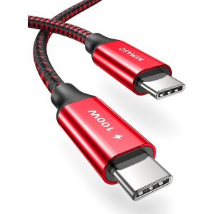 Câble USB C vers USB C 1M,Câble USB Type C Charge Rapide 100W 20V/5A PD Nylon Tressé pour MacBook Pro,iPad mini 6/Pro 2021/2018,Samsung Galaxy S20/S10,Note 10,A70,Google Pixel,Nintendo Switch - Neuf