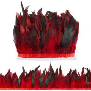 Trahoo-5 M Rouge Coq Plume Frange Garniture 13-18 Cm Plumes Naturelles D&eacute;coration Coq Hackle Plume Garniture Ruban Pour Diy Cosplay Costume Halloween Carnaval D&eacute;cor Ch&acirc;le Jupe Accessoires - Neuf