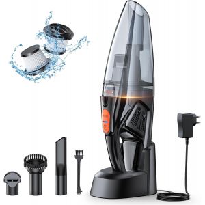 VornixorSarlshopAspirateur &agrave; Main, Rechargeable 9KPA Aspirateur Voiture Puissant sans Fil avec Socle Charge Rapide & Lumi&egrave;re LED, 2 Filtres HEPA, Aspirateurs de Table pour Canap&eacute;/Maison/Tapis/Escalie - Neuf