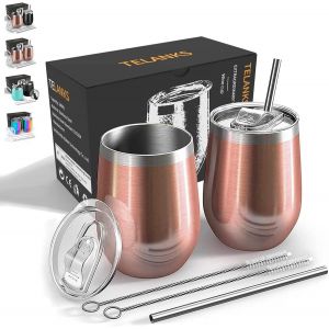 Eryi-Lot De 2 Tasses À Café À Emporter En Acier Inoxydable - 350 Ml - Avec Paille Et Couvercle - Gobelets Isothermes Réutilisables - Pour Café, Thé, Vin Et Cocktails, Or Rose - Neuf