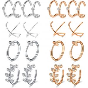 Kal-Faux Piercing Oreille Ear Cuffs Mancheete D'oreille Acier Chirurgical Non Piercing Boucle D'oreille Non-Percé Faux Piercing Nez Lèvre Helix Femme Homme - Neuf