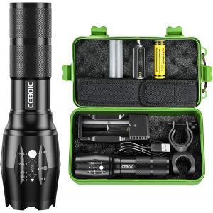 Hljhj-Lampe Torche Led Cree Ultra Puissante, 2000 Lumens Tactique Militaire Lampe De Poche, Étanche Ip65 Zoomable 5 Modes Eclairage Avec Batterie Pour Le Camping, La Randonnée, D'urgence - Neuf