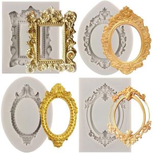 Jexnovashop-Lot De 4 Moules En Silicone Pour Cadres Photo De Style Baroque Moule &Agrave; Fondant Pour D&eacute;coration De Cupcakes D&eacute;coration De G&acirc;teaux Bonbons Au Chocolat Argile Polym&egrave;re P&acirc;te &Agrave; Gomme - Neuf