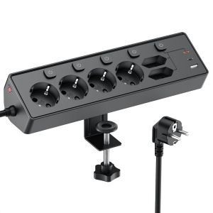 Kemelo Multiprise avec Interrupteur Individuel, 9 en 1 multiprise Plate avec 4 Sortie AC, 2 EU Ports, 3 USB Ports, pour Le Bureau, Salon, Chambre &agrave; Coucher, Cuisine, Rallonge Electrique 3M,Noir - Neuf