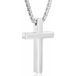Trahoo-Collier Croix Homme, Chaine Pendentif Croix Acier Inoxydable Bijoux Argent/Or/Noir, Longueur De La Chaîne : 40/45 / 50/55 / 60 Cm - Neuf