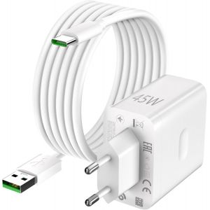 45 W Chargeur Usb Et Câble 1,8 M Pour Oppo A60 A80, Charge Rapide Adaptateur Chargeur Supervooc Et Usb C Câble Pour Oppo Reno12 F Reno14 F 13 F Find N2 N3 Flip Oppo A5 Pro 4g A79 A40m A40 Pad Realme - Neuf