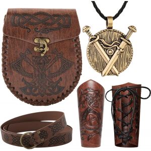 Cauc-V&ecirc;tements Viking, 6 Pcs Deguisement Medieval Homme Femme, Prot&egrave;ge Bras Tir &Agrave; L'arc, Brassards M&eacute;di&eacute;vaux, Ceinture M&eacute;di&eacute;vale Pour Femmes, D&eacute;co Viking Pour Halloween Cosplay Costume Viking - Neuf