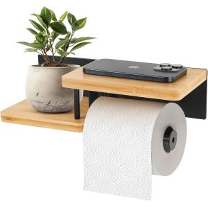 CAUC-&reg; Porte-Papier Toilette Mural, Support sans Per&ccedil;age, D&eacute;rouleur Haute Qualit&eacute; avec &Eacute;tag&egrave;re, Fixation Adh&eacute;sive ou &agrave; Percer &iquest; Parfait pour Cuisine et Salle de Bain - Neuf