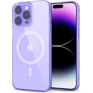 SJZG-Pour Iphone 14 Pro Max Coque Compatible Avec Magsafe, Transparente Magn&eacute;tique Protection De L'Objectif Etui Housse, Pleine Silicone Cover, Coque Mat Translucide Mince Antichoc, Violet Clair - Neuf