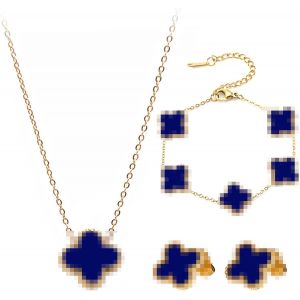 Eryi-Ensemble De Bijoux Trèfle À Quatre Feuilles Plaqué Or 18k Trèfle À Quatre Feuilles Collier 18k Plaqué Or Bracelet Trèfle À Quatre Feuilles Pour Cadeau D'anniversaire De Mariage, Sapphire Bleu - Neuf