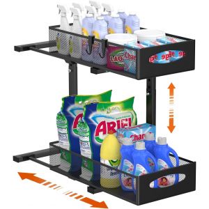 Chenquansarl-Rangement Sous Évier En Métal, 2 Niveaux Étagère Sous Évier Coulissant De Cuisine Avec Hauteur Réglable, Organisateur Sous Évier Pour Placard De Cuisine, 1 Pièce, Noir - Neuf
