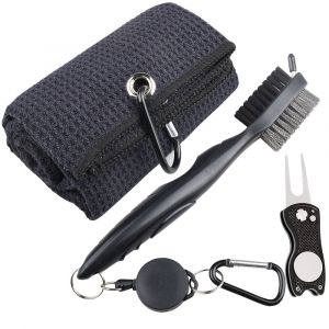 Golf Kit De Nettoyage (Noir Serviette/Brosse/Os De Hauteur) - Neuf
