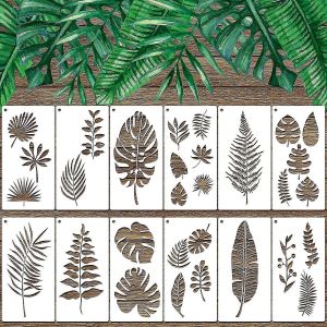 12 Pièces Pochoirs De Feuilles Tropicales,Feuille De Fougère Monstera Feuille De Palmier Tortue Feuille Murale Pochoir Modèle Feuilles Botaniques Réutilisables F4871-Yuyu - Neuf