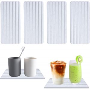 Lot de 4 dessous de verre absorbant l'eau en diatomite,plateau à savon à séchage rapide,plateau de salle de bain avec rainures,porte-savon en terre de diatomée,porte-brosse à dents pour la maison - Neuf