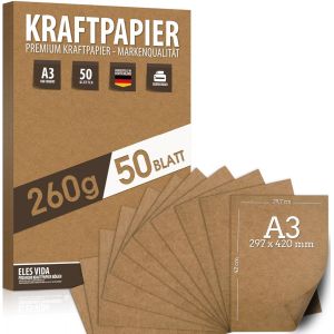 Letnerny-Ensemble De 50 Feuilles De Papier Kraft A3 - 260 G - 29,7 X 42 Cm - Format Din - Pour Impression Et Artisanat - &iquest;&iquest;Tiquettes - Neuf