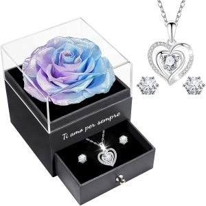Amour Cadeau No&euml;l pour Femme&Amie&Maman&Mamie, Vraie Rose Eternelle avec Bijoux, Ti amo per Sempre avec Coeur Collier pour Anniversaire No&euml;l Saint Valentin F&ecirc;te des M&egrave;res - Neuf