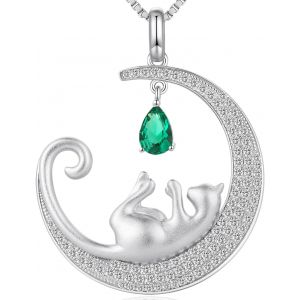 &iquest;&iquest; Collier De Chat Pendentif Chat Argent Bijoux Chat Pendentif Femme Chat Cadeau Chat Pour Les Femmes Les Filles, Collier Chat (A1-Vert) - Neuf