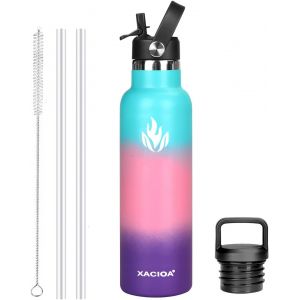 Bouteille D'eau En Acier Inoxydable Avec Paille -Pour Boissons Chaudes/Froides 500/750/1000/Ml -Bouteille D'eau Isotherme Sous Vide -Avec 2 Couvercles De Rechange Et Une Brosse À Paille - Neuf