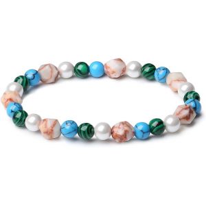 Eryi-Bracelet Extensible Fait Main Pour Femmes En Pierres Naturelles Et Précieuses 8mm Perle De Nacre Malachite Turquoise Bijoux Facettés En Véritables Pierres Semi-Précieuses - Neuf