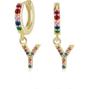 Kal-Boucles D'oreilles Pendantes Or Avec Initiale Lettre A - Z Argent Sterling 925 Boucle D'oreille Cr&eacute;oles Avec Zirconium Color&eacute; Pour Femmes Filles - Neuf