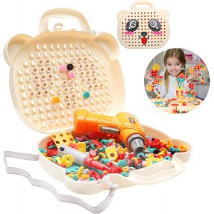 ChenQuanSarl-Montessori Boîte À Jouets Avec Perceuse, Magic Montessori Play Toolbox Mosaic Puzzle Toy Drill Mosaïque Jeu D'Emboîtement Pour Enfants Vis Jouets Montessori Mallette À Outils Pour Garçon - Neuf