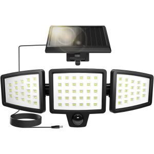 Lampe Solaire Ext&eacute;rieur Avec D&eacute;tecteur De Mouvement, 3 T&ecirc;tes R&eacute;glables 72 Led 1200lm, Lumi&egrave;re Solaire Ext&eacute;rieure Ip65 &Eacute;tanche, Applique Murale 270&deg; Angle 360 Rotative Pour Jardin - Neuf