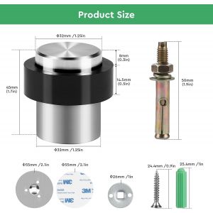 MEVRONISSHOP-12 Pi&egrave;ces Butoir de Porte &oslash; 32mm Hauteur 45mm, Butoir de Porte Sol en Acier Inoxydable, Arr&ecirc;ts de Porte de Plancher, avec Vis et Colle 3M, 3 M&eacute;thodes D'installation - Neuf