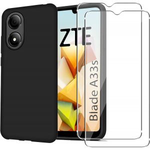 Zte Blade A33s - Coque Silicone Liquide Gel Ultra Douce Ultra Slim + Lot De 2 Verres Trempés 9h Anti-Rayures - Neuf