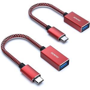 TRAHOO-Adaptateur USB C vers USB 3.0, 5Gbps OTG Type-C M&acirc;le vers USB A Femelle [Nylon Tress&eacute; Aluminium], Compatible avec iPhone 16/15 Plus Pro Max MacBook Pro Air iPad Pro Galaxy S23, Lot de 2-Rouge - Neuf