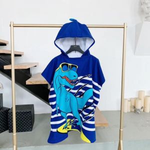 Serviette De Plage À Capuche Pour Enfants, Serviette De Bain À Séchage Rapide, Serviette De Piscine À Capuche Pour Filles Et Garçons, Motif, Dinosaure Bleu - Neuf