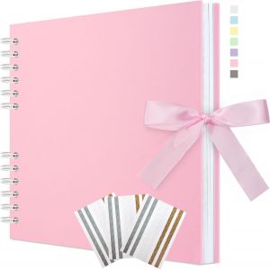 Album de Scrapbook 29 x 21,5 cm avec Ruban, Album Photo en Papier Créatif pour Mariage et Anniversaire, Album Photo DIY Familial avec Autocollants de Coin 40 Pages Violet Clair - Neuf